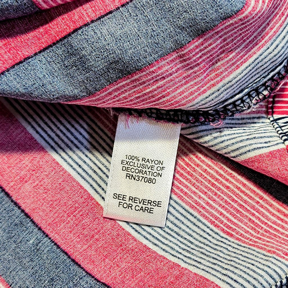 (M) Women's Cato Pink & Navy Striped Bell Sleeve Blouse - Picture 5 of 5
